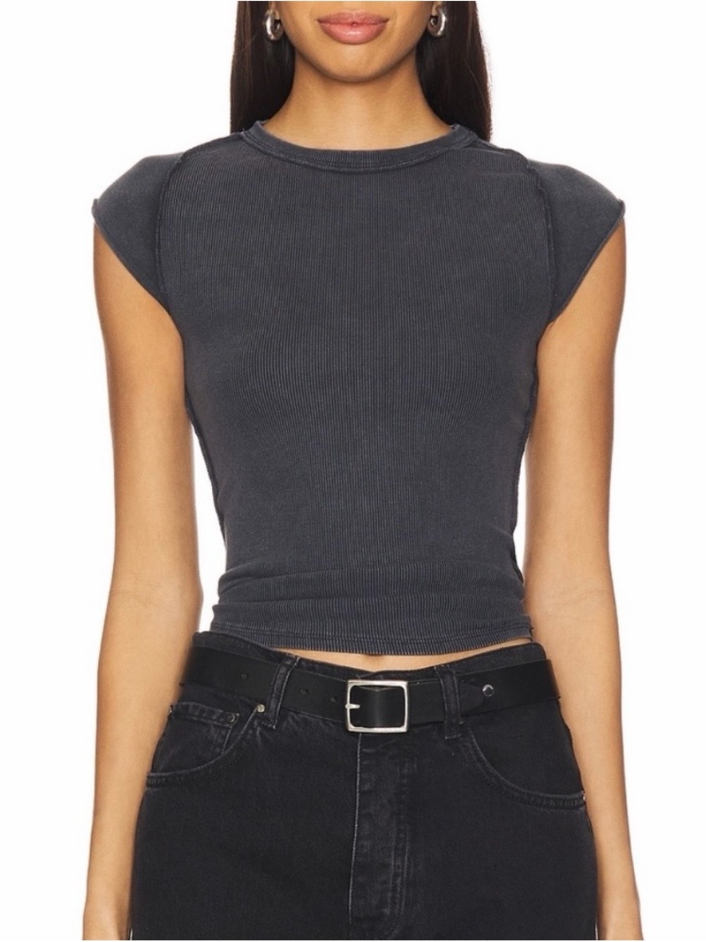 Free People x We The Free Ever Had Tee Ribbed Crewneck T-shirt Top Black nwot